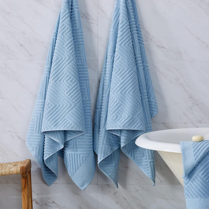 100% Cotton Soft Towel Set | Quick Dry and Highly Absorbent | Textured Hand Towels 16 X 28 | Brooklyn Collection (6 Pack Hand Towel, Airy Blue)