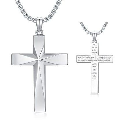 925 Sterling Silver Cross Pendant Necklace With Christian Bible Verse