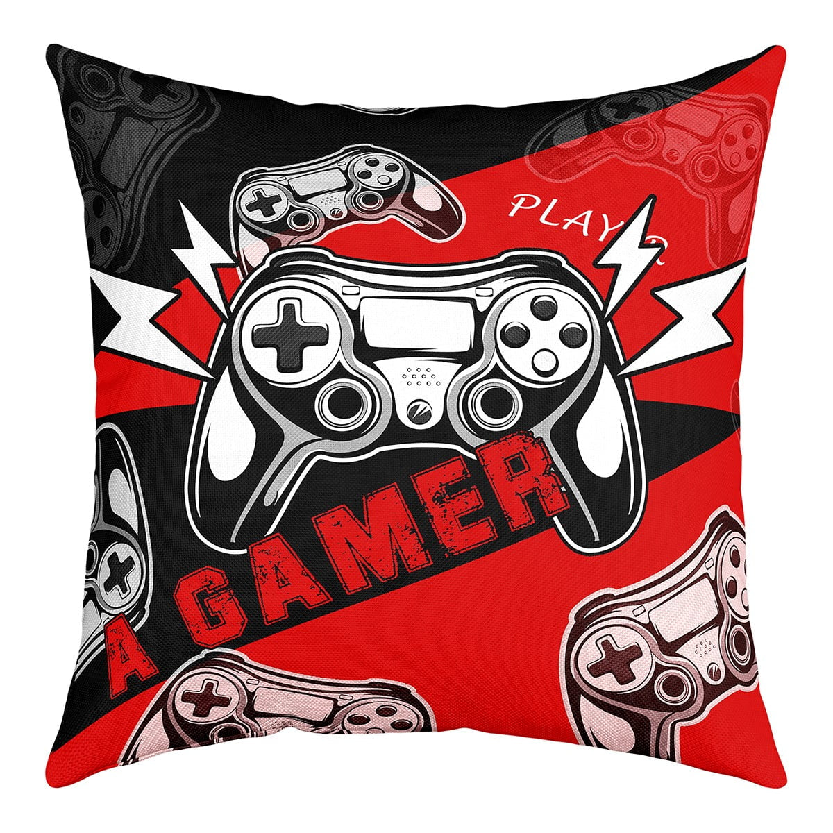 Gamer Pillow Cover for Boys Girls Kids Teens,Video Game Throw Pillow Cover 24X24 Inch,Gaming Cushion Cover Gamer Room Decor,Red Black Gamepad Controller Decorative Pillow Cover