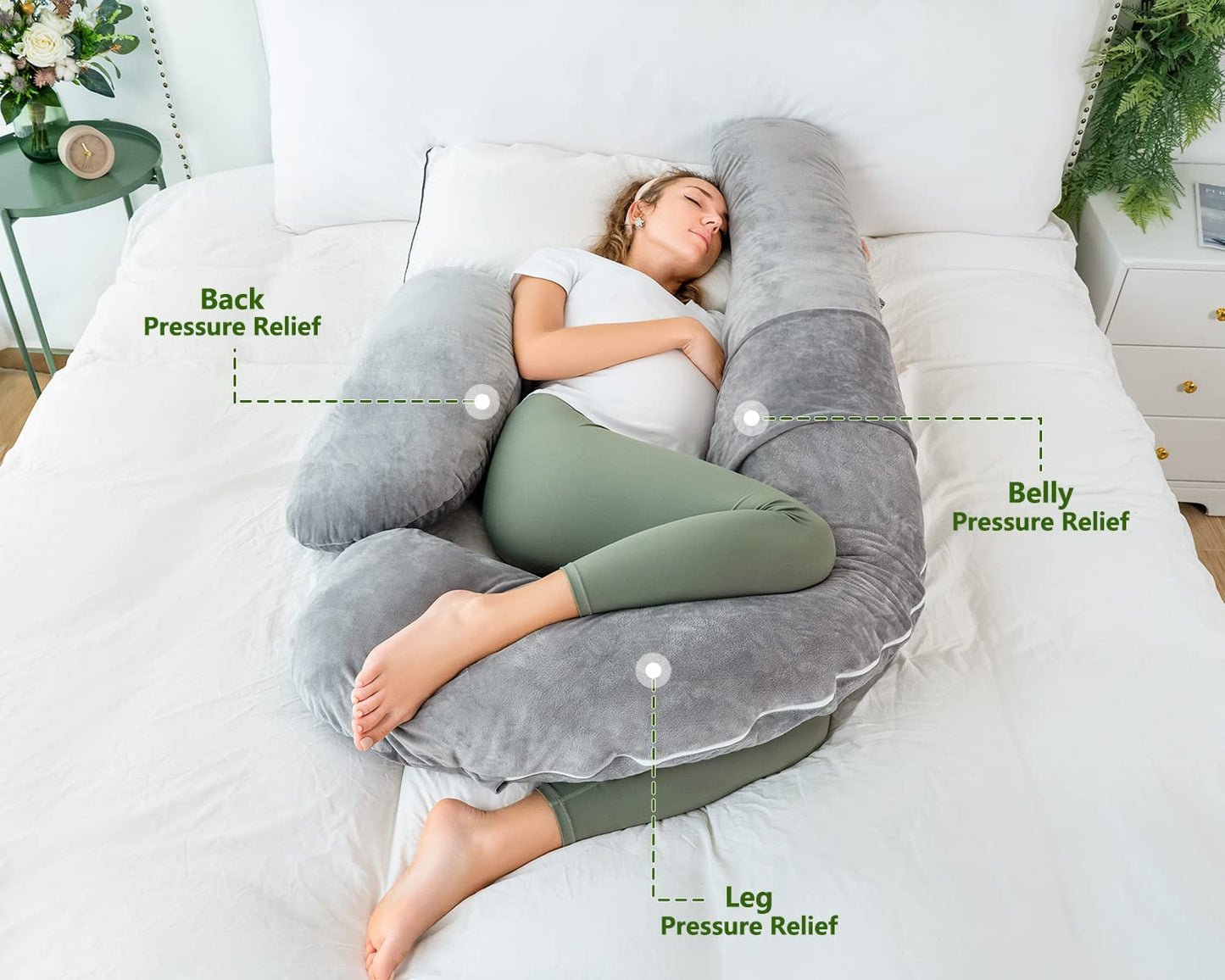 Pregnancy Pillows, U Shaped Pregnant Pillows for Sleeping, Maternity Full Body Support Pillow with Removable Velvet Cover, Gray