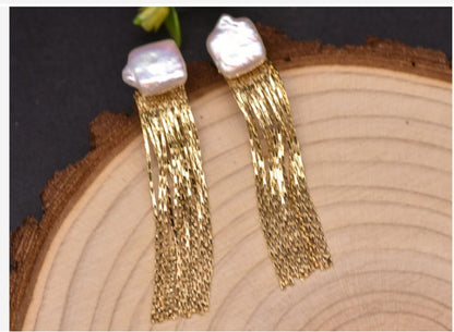 Natural Baroque Tassel Earrings Women's Fashion All-match Show Thin Face