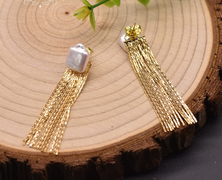 Natural Baroque Tassel Earrings Women's Fashion All-match Show Thin Face