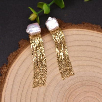 Natural Baroque Tassel Earrings Women's Fashion All-match Show Thin Face