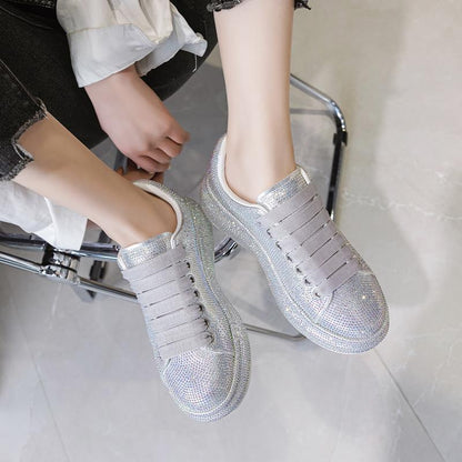 Shoes Women Sports White Shine with Rhinestone Shoes