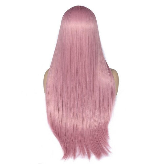 Synthetic Fiber Straight Long Pink Wigs For Women Good Wig