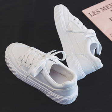 Leather Small White Shoes Women Show Thin Feet And Lace-up Canvas Shoes Women