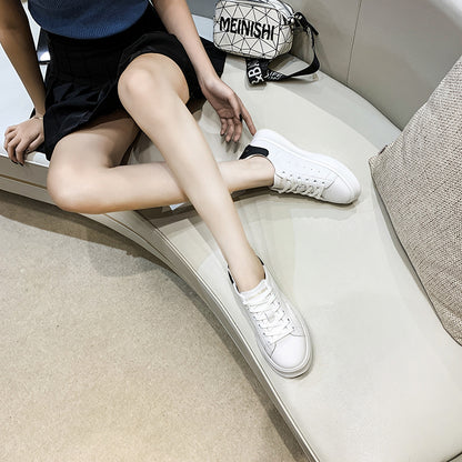 White Sneakers Smile Circle Flat-Platform-Shoes Casual Shoes Spring Genuine-Leather Women