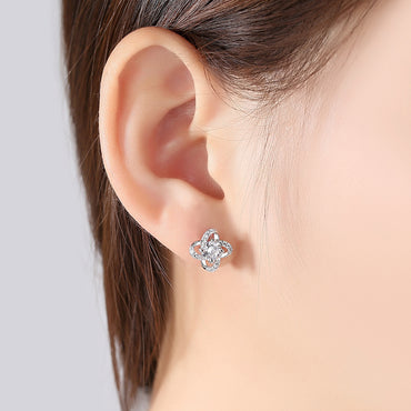 S925 Sterling Silver Stud Earrings Wholesale 3A Zircon Tmall Hot Sale Four-leaf Clover Fashion Earrings