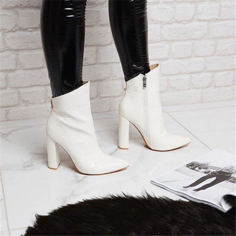 Women Shoes High Heels Leather White Ankle Boots