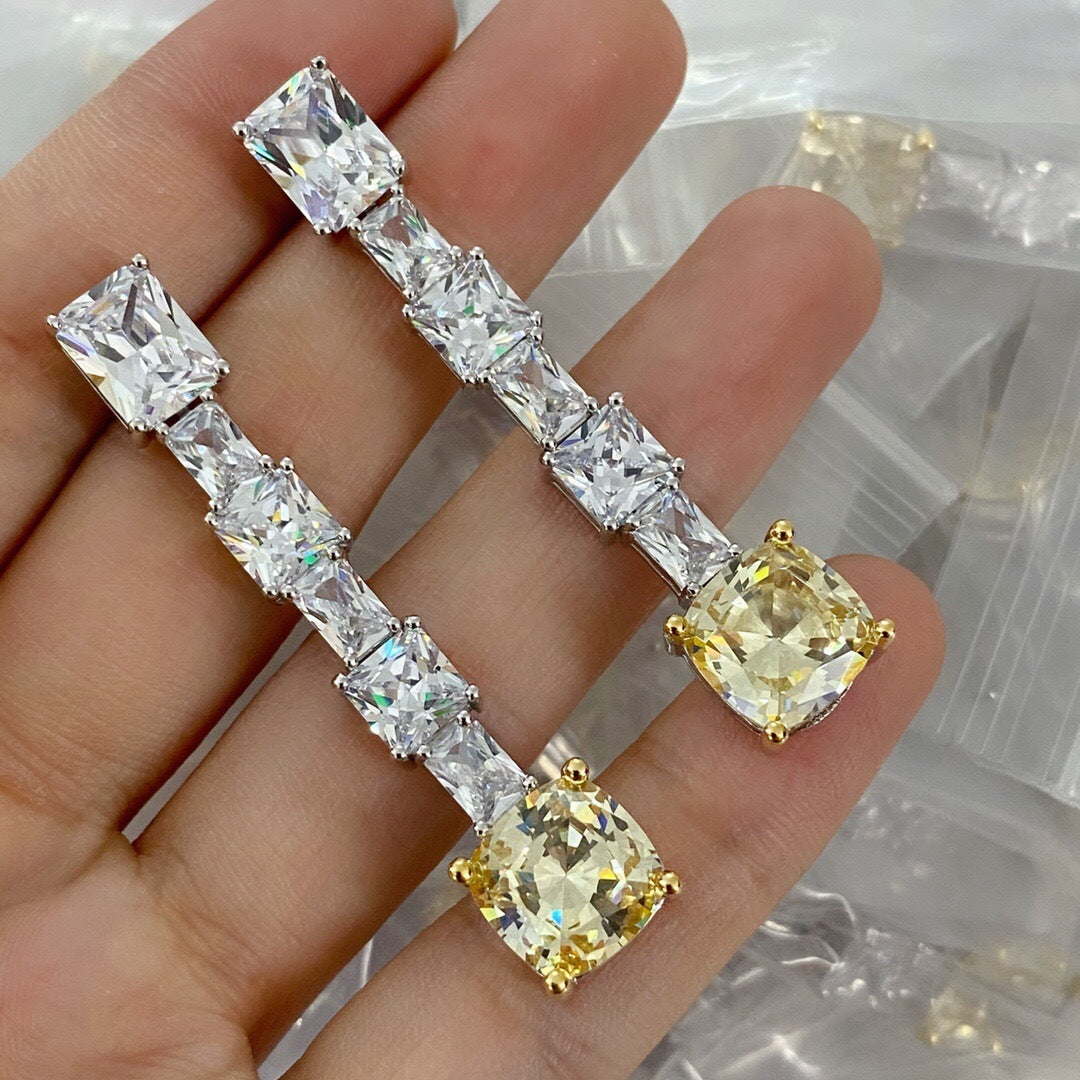 Radiant Trapezoidal Yellow Diamond Earrings For Women