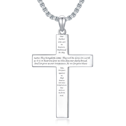 925 Sterling Silver Cross Pendant Necklace With Christian Bible Verse