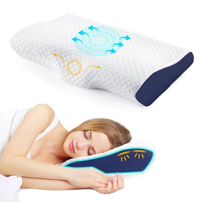 Memory Foam Bed Pillow Cervical Pillow for Neck Pain Relief Contour Orthopedic Ergonomic Pillows Blue