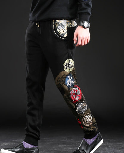 Chinese style embroidery five-foot pants Trousers leisure size men's long pants