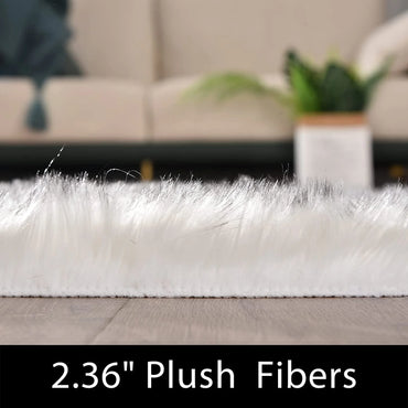 Large Circle Area Rugs for Living Room round Rug 8Ft Fluffy Bedroom Rug White with Grey Tips Shaggy Rug Washable Shag Rug Faux Fur Rug Fuzzy Rug for Floor Plush Rug