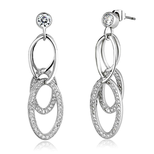 3W379 - Rhodium Brass Earrings with AAA Grade CZ  in Clear