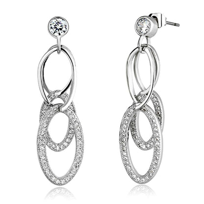 3W379 - Rhodium Brass Earrings with AAA Grade CZ  in Clear