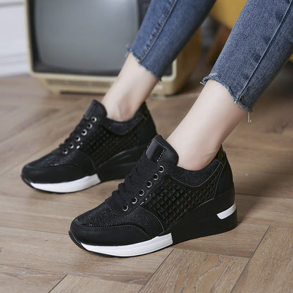 Height Increasing Shoes Hollow Out Lace-up Sneakers Women