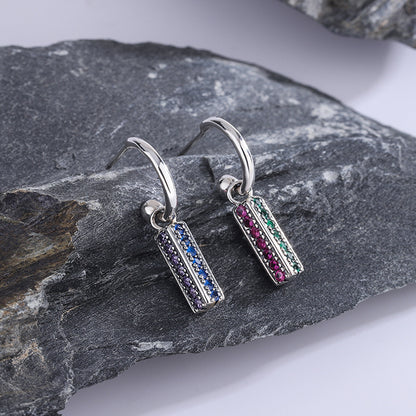 Long 925 Sterling Silver Colorful Lovely Earrings