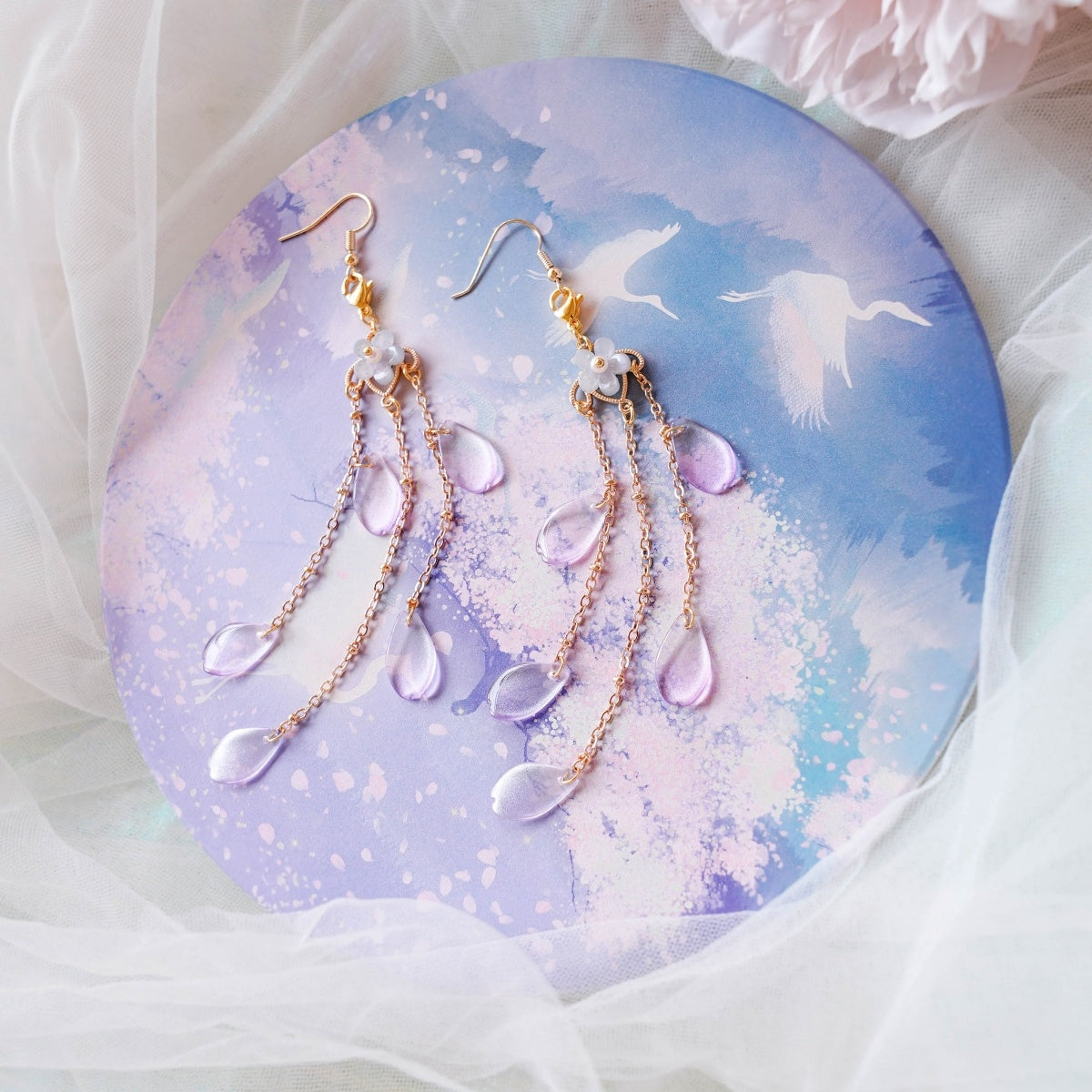 Okho Ice Purple Petals Tassel Long Earrings