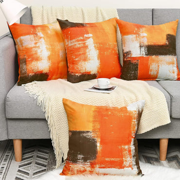 Throw Pillow Covers, Burnt Orange Decorative Pillow Cover, Abstract Art Painting Pillow Cases, Modern Accent Cushion Cover for Sofa Couch Bed Chair, Set of 4, 18 X 18 Inches