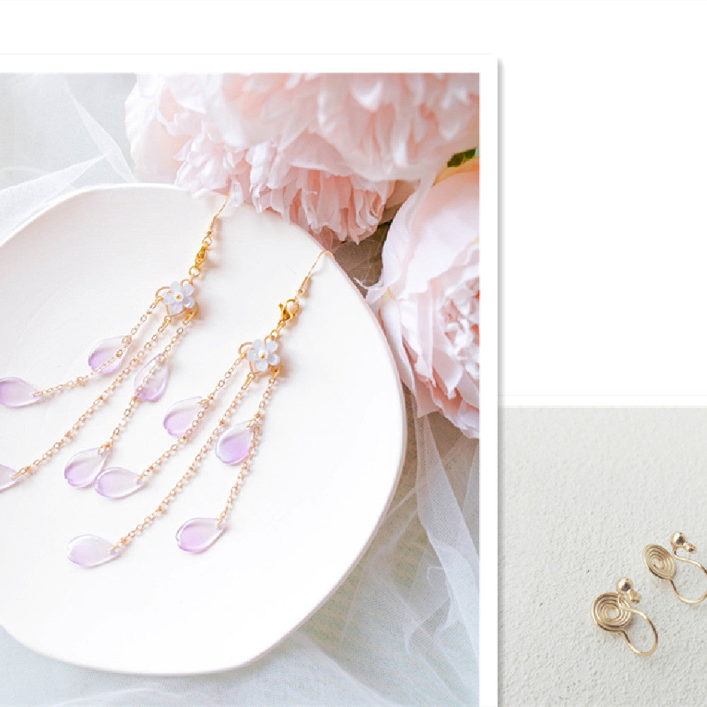 Okho Ice Purple Petals Tassel Long Earrings