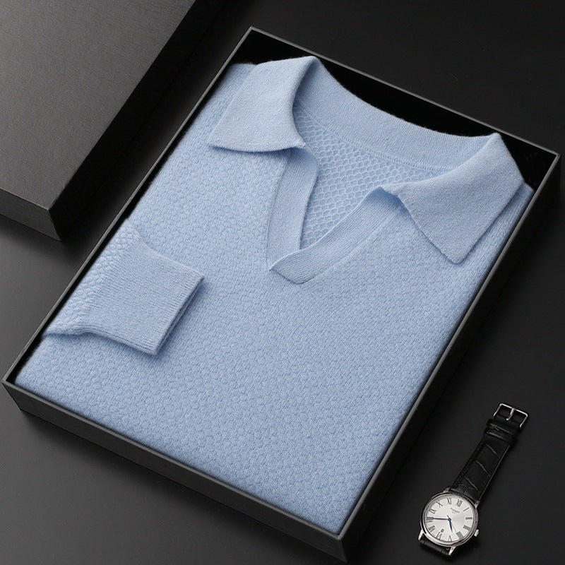 Autumn And Winter New Retro Polo Collar Pure Cashmere Shirt Men