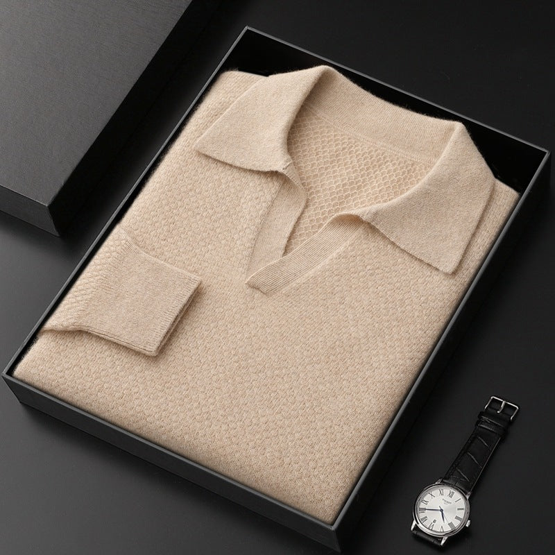 Autumn And Winter New Retro Polo Collar Pure Cashmere Shirt Men