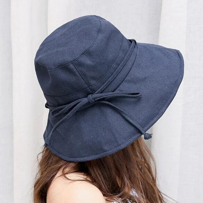 2019 New Cotton Beach Bow Hats for Women Hat Female Lady Bucket Hat Hat Summer Woman Anti-Uv Panama Summer Sun Cap Viseira