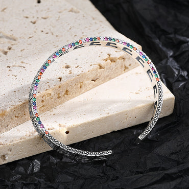 925 Sterling Silver G-shaped Hollow Color Diamond Bracelet Fashion Vintage Style