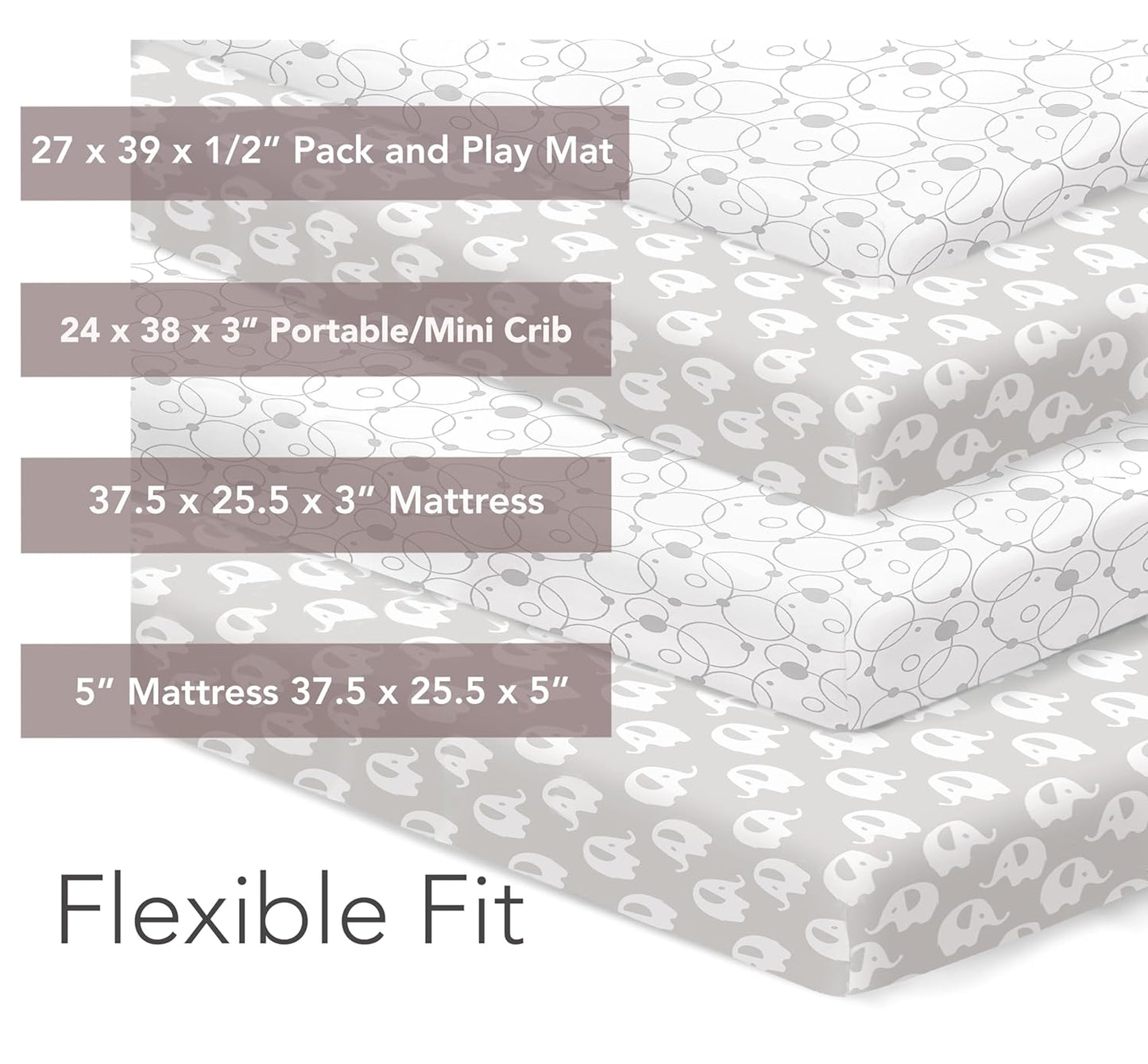 100% Organic Cotton Fitted Sheets for Graco Pack N Play, Babyletto, Pamo Babe, Hiccapop, Dream on Me, Evenflo, Baby Trend, Hygge Hush Portable/Mini Crib/Playards, Beka Bedside Bassinet 2 Pk