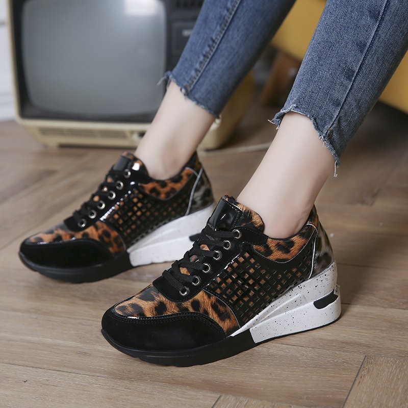 Height Increasing Shoes Hollow Out Lace-up Sneakers Women