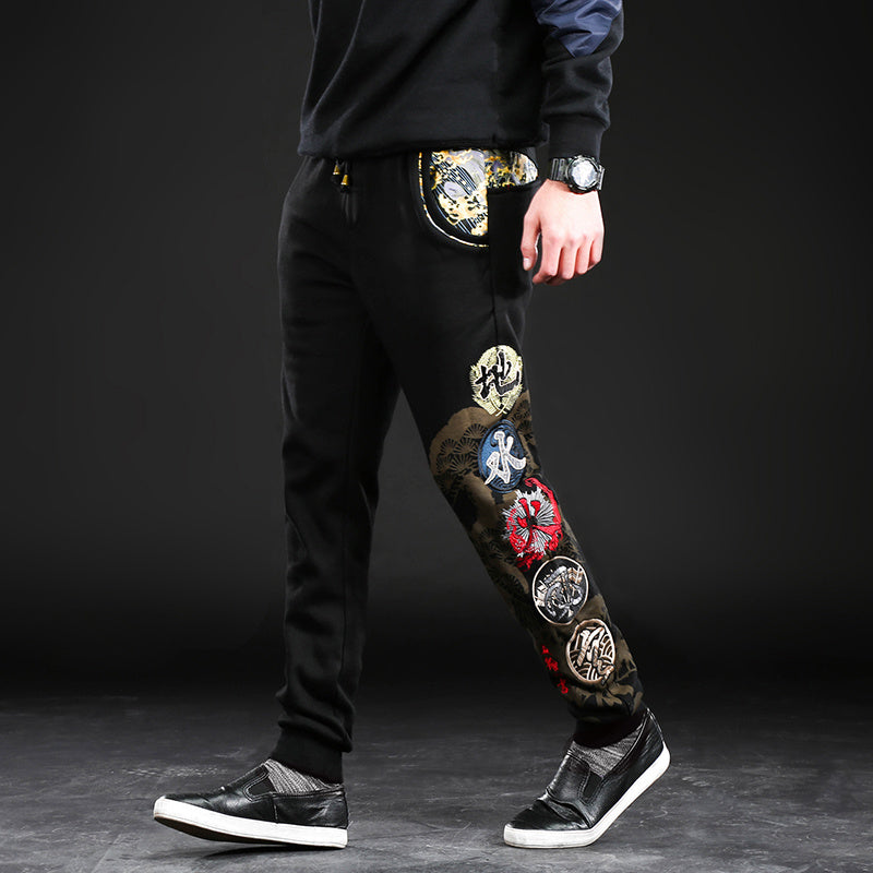 Chinese style embroidery five-foot pants Trousers leisure size men's long pants