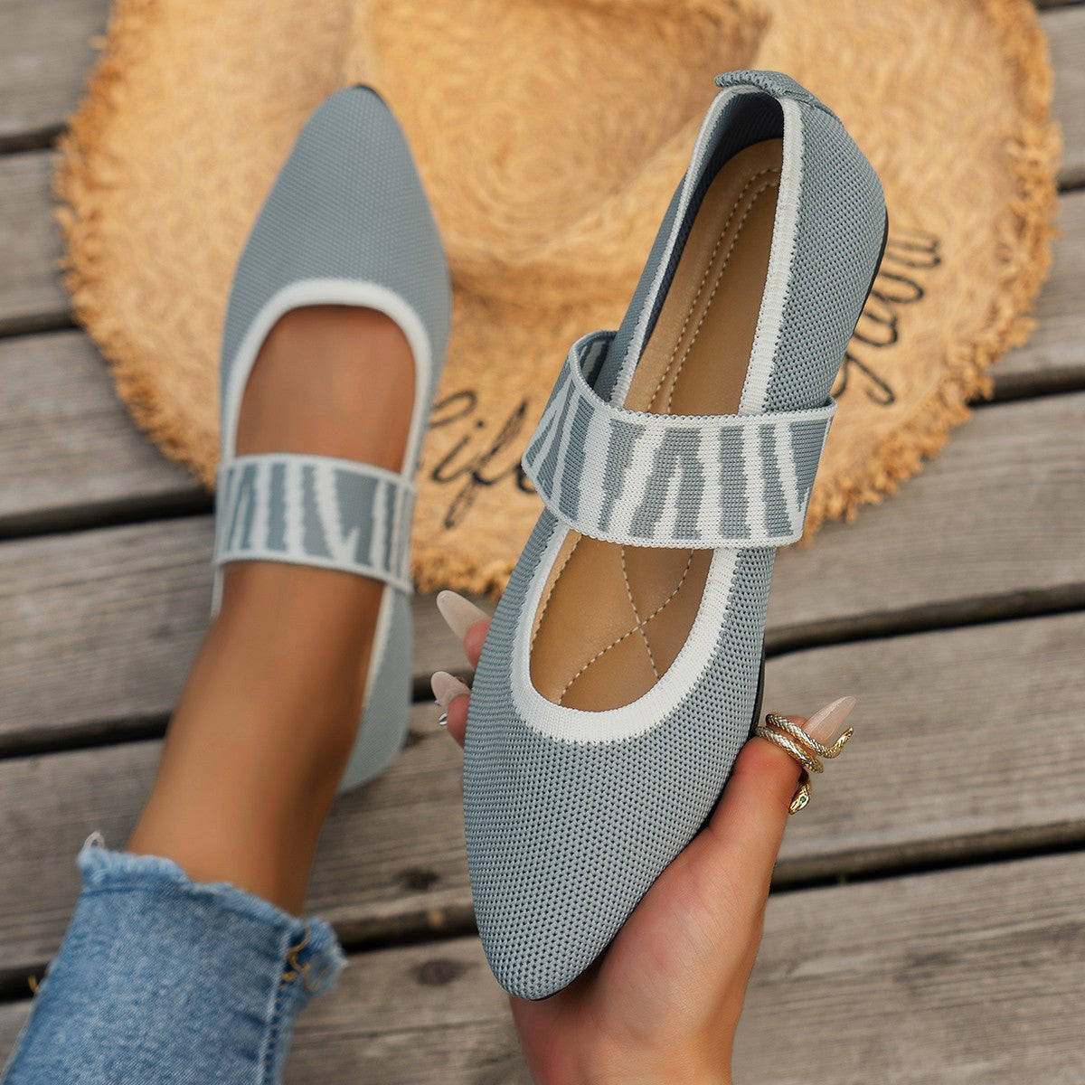 Striped Flats Shoes Fashion Casual Pointed Toe Loafers Lazy Shoes For Women