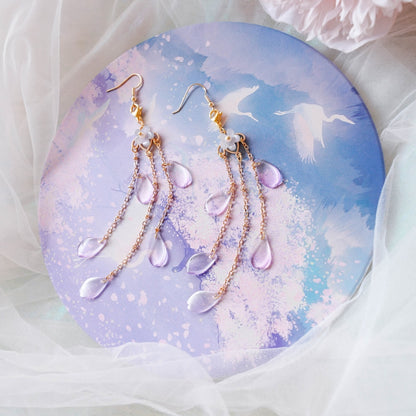 Okho Ice Purple Petals Tassel Long Earrings