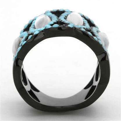 TK1421 - IP Black(Ion Plating) Stainless Steel Ring with Precious