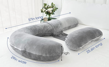 Pregnancy Pillows, U Shaped Pregnant Pillows for Sleeping, Maternity Full Body Support Pillow with Removable Velvet Cover, Gray