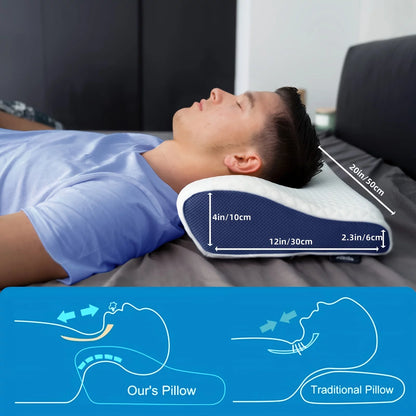 Memory Foam Bed Pillow Cervical Pillow for Neck Pain Relief Contour Orthopedic Ergonomic Pillows Blue