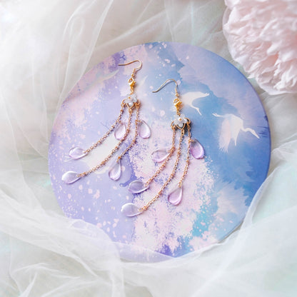 Okho Ice Purple Petals Tassel Long Earrings