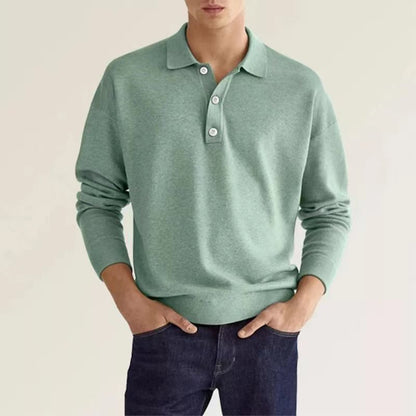 Spring Long Sleeve V-neck Button Men's Casual Top Polo Shirt