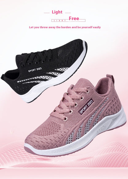 Flat Flying Woven Breathable Mesh Surface Sneaker Women's Casual Soft Bottom Shoes