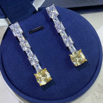 Radiant Trapezoidal Yellow Diamond Earrings For Women