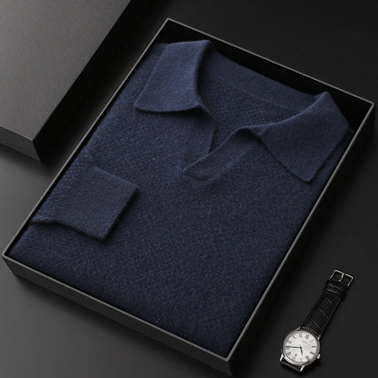 Autumn And Winter New Retro Polo Collar Pure Cashmere Shirt Men