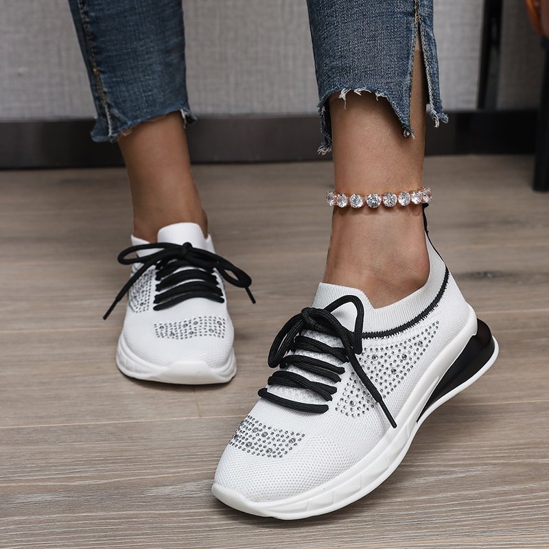 Summer New Style Rhinestone Casual Shoes Women Walking Shoes Socks Sports Shoes