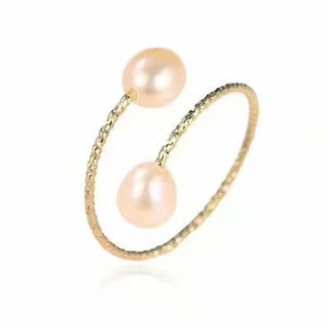 18k Gold Pearl Elastic Ring Au750 Color Gold Adjustable