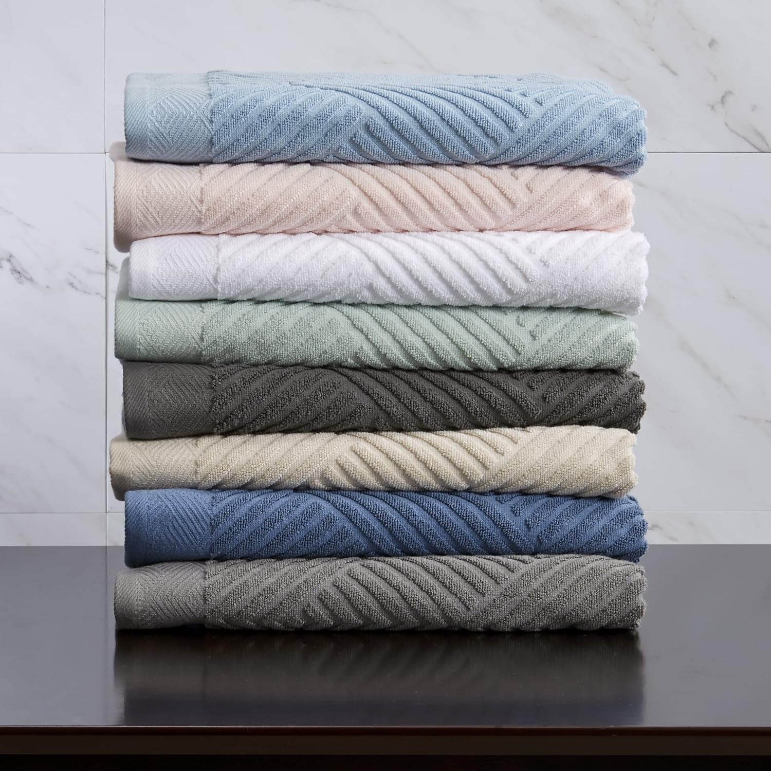 100% Cotton Soft Towel Set | Quick Dry and Highly Absorbent | Textured Hand Towels 16 X 28 | Brooklyn Collection (6 Pack Hand Towel, Airy Blue)