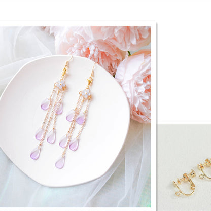 Okho Ice Purple Petals Tassel Long Earrings