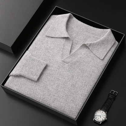 Autumn And Winter New Retro Polo Collar Pure Cashmere Shirt Men