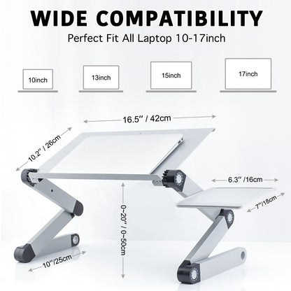 Adjustable Laptop Stand, RAINBEAN Laptop Desk with 2 CPU Cooling USB Fans for Bed Aluminum Lap Workstation Desk with Mouse Pad, Foldable Cook Book Stand Notebook Holder Sofa,Amazon Banned