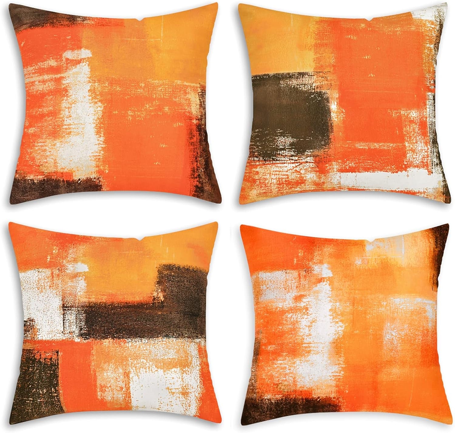 Throw Pillow Covers, Burnt Orange Decorative Pillow Cover, Abstract Art Painting Pillow Cases, Modern Accent Cushion Cover for Sofa Couch Bed Chair, Set of 4, 18 X 18 Inches