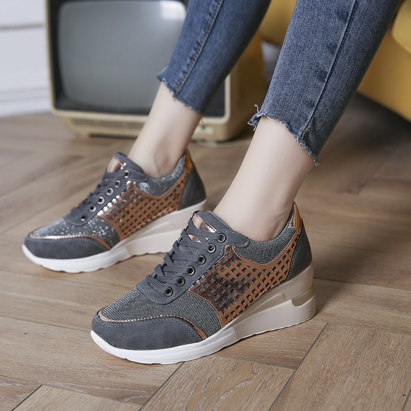 Height Increasing Shoes Hollow Out Lace-up Sneakers Women